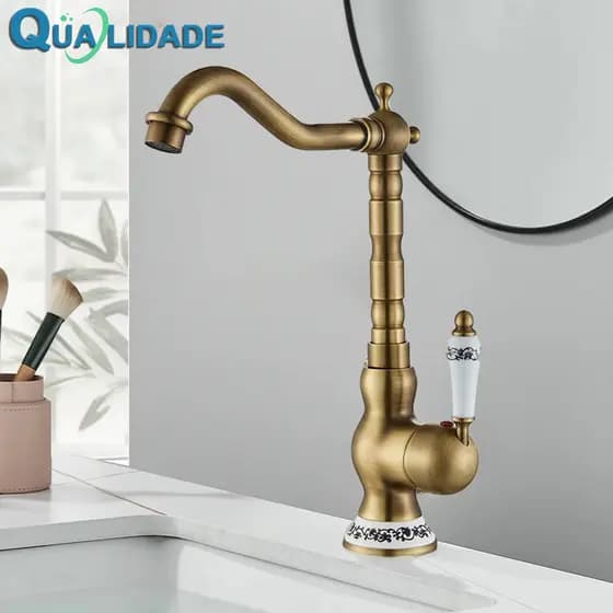 Torneira De Cozinha Antigo De Latão , Mista Quente E Fria , Guia De Ferro Animal , Rotativo Para Isca , Misturador De Ág