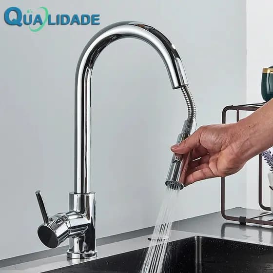 Torneira Gourmet Pia Cozinha Com Extensor Misturador Monocomando Ducha Spray Arejador Articulado Inox Fosco Luxo