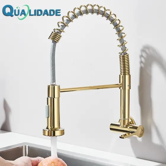 Torneira De Cozinha Parede Giratória 360°, De Aço Inoxidável 304 Dourado