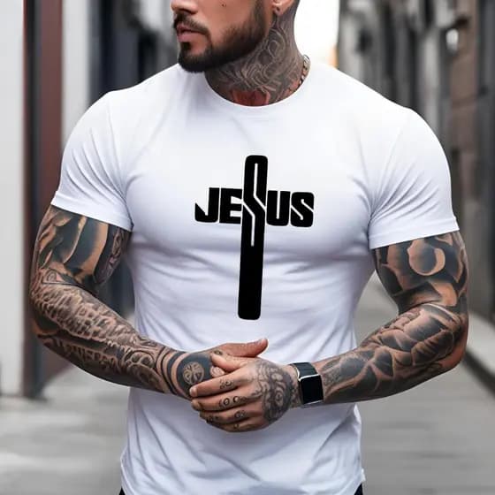Camiseta Personalizada Evangelica Com Cruz Escrita Jesus 100% Algodão Unissex