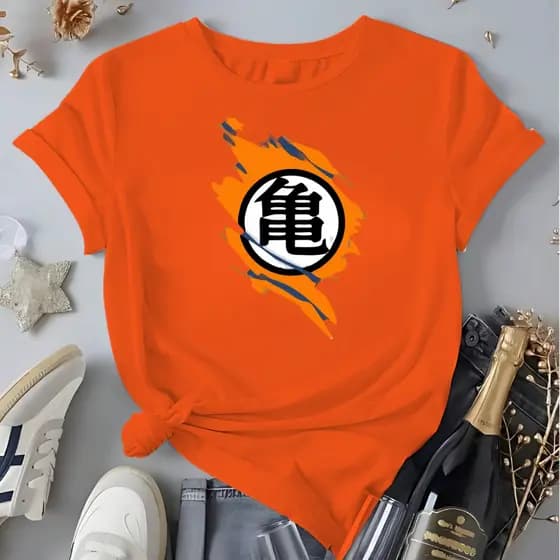 Camiseta Femenina Simbolo Mestre Kame Blusa 100%Algodão Anime Dragon Ball Roupa Son Goku