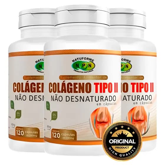 Kit 03 Colágeno Tipo 2 Puro 360 Cáps Registrado ANVISA Não Hidrolisado Joelho Alívio Articulações