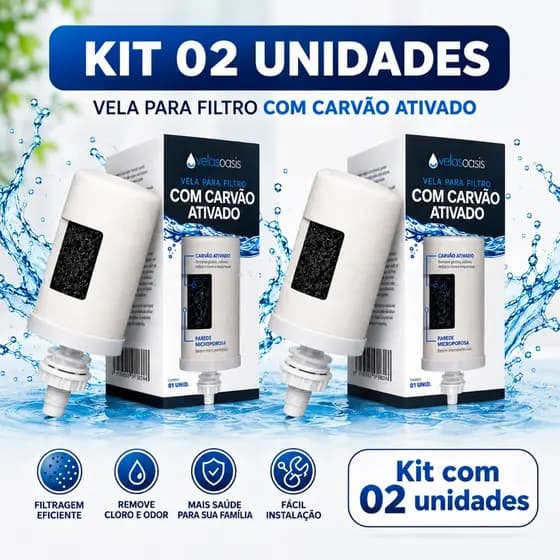 02 Velas Filtro Barro Prata Coloidal Carvão Ativado Tripla Ação SERVE PARA TODOS FILTRO BARRO