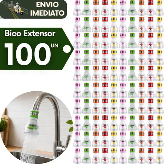 Kit 100 Bico Extensor Torneira Chuveirinho Giratoria 360° Universal de Silicone e Arejador Cozinha