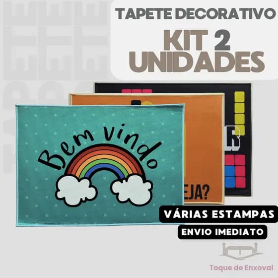 Kit 2 Tapetes Decorativos Vários Ambientes Porta Bem Vindo 40cm x 55cm