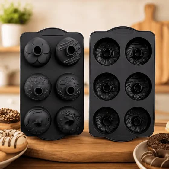 Forma de Silicone Para Donuts 6 Cavidades Antiaderente Flexível Fácil Desenforme