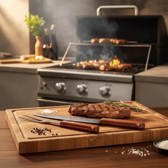 Kit Churrasco 3 Peças Faca Chaira Garfo Trinchante Em Aço Inox Com Cabo De Madeira Para Carnes E Churrasco