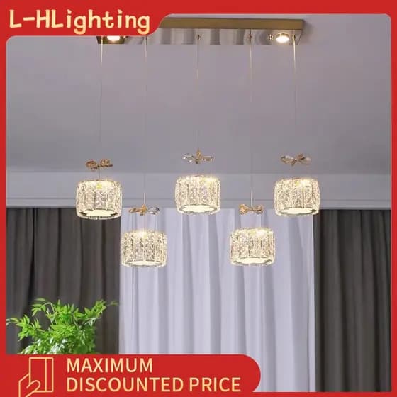 Lustre para restaurante com teto alto, luz de cristal para escada, luz de decoração interior, luz doméstica