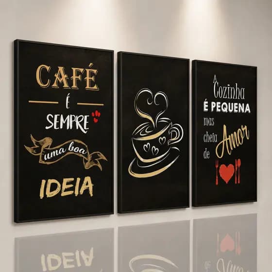 Kit 3 Quadros Decorativos Frases Café é Sempre Uma Boa Ideia Cozinha E Cantinho Do Café Grande