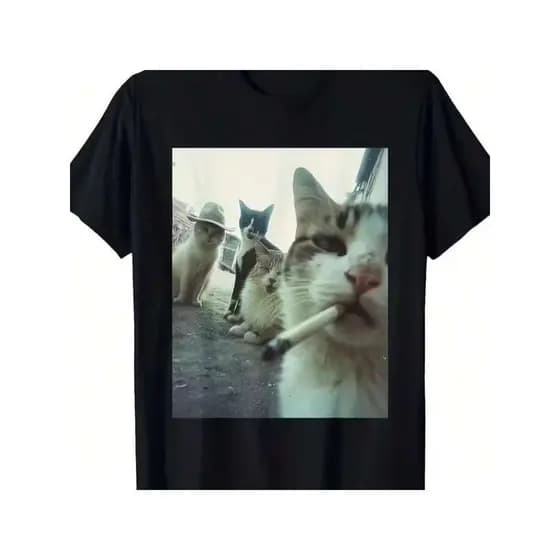 Camiseta Camisa Gatos a Fumar Engraçado Cat de Gato Retro Meme