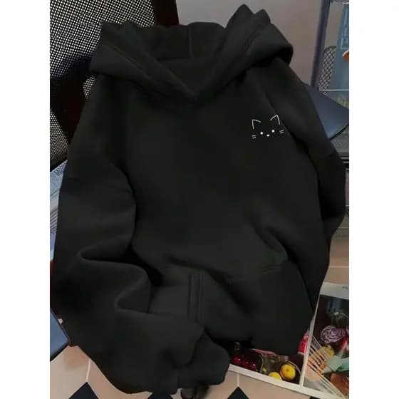 Moletom Capuz Cangurú Confortavél Desenho Gatinho Fofo Delicado