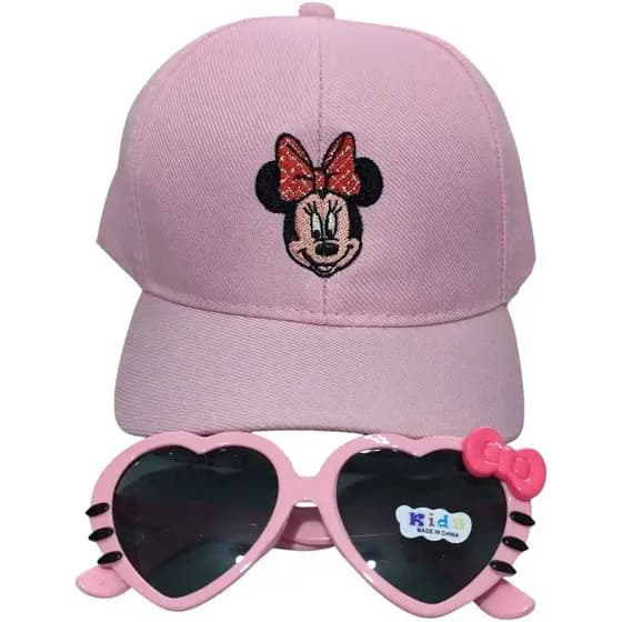 Kit Boné Infantil Minnie E Óculos De Sol Verão Meninas Unissex Barato