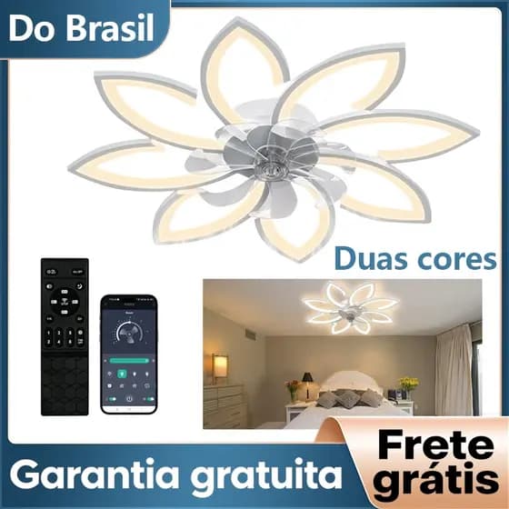 Ventilador de Teto com Lâmpada com Luz Ajustável Silencioso App & Controle Remoto Luminaria