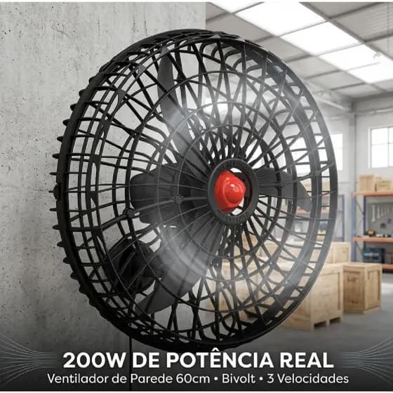 Ventilador De Parede 60cm Ventisol Premium 200w Bivolt Potente Oscilante 3 Velocidades Silencioso 127v 220v