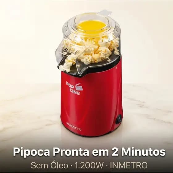 Pipoqueira Elétrica Com Dosador Agratto Pop Cine PP01 Sem Óleo Vermelha 1200W Pop Cine 127V