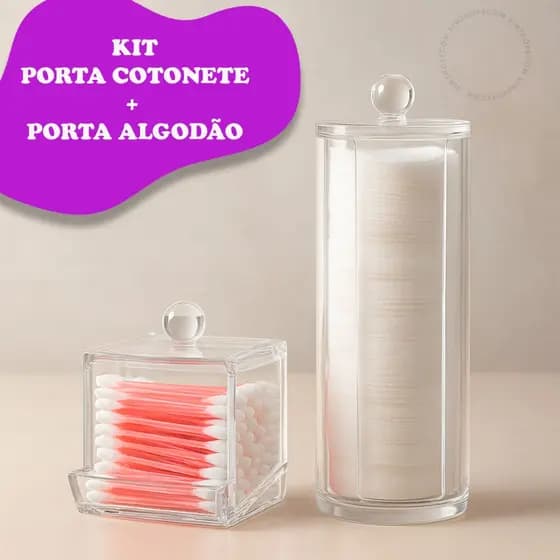 Organizador Algodão E Cotonetes Acrílico Kit Transparente