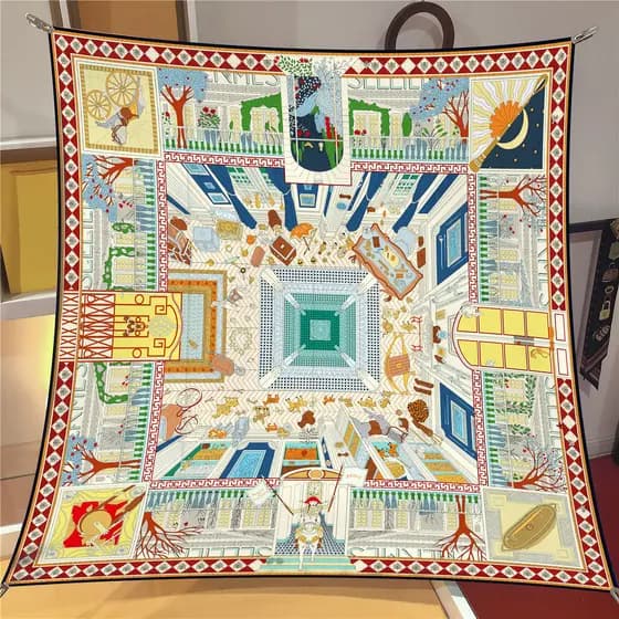 Lenço de Seda Quadrado Estampado Desconstruído para Mulheres, 90x90cm, Lenço de Seda Fino