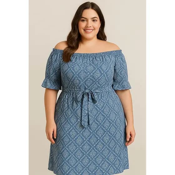 Vestido Plus Size Lastex Ciganinha Ombro a Ombro evangelica