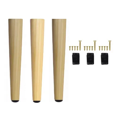Kit 3 Pés Palito de Madeira 35 cm Chapinha Nylon + Parafusos Puffs Mesa de Centro Escrivaninha Retrô