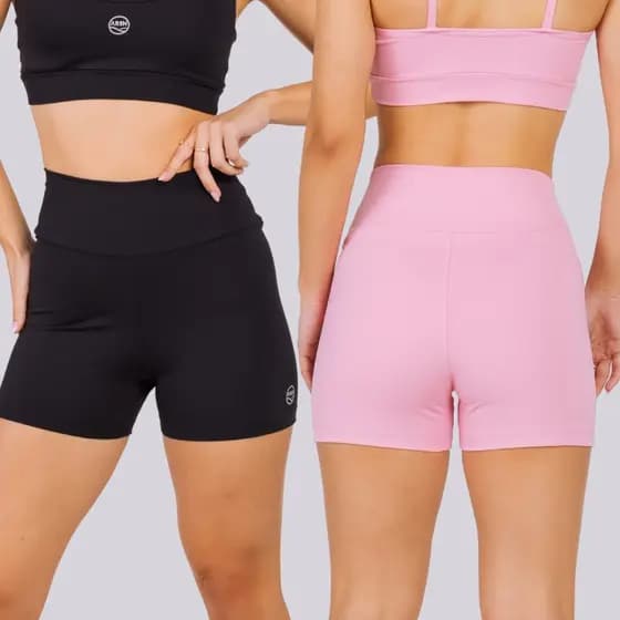 Kit 2 Shorts Fitness Poliamida Zero Transparência Compressão Cós Reforçado Alto Academia Feminino