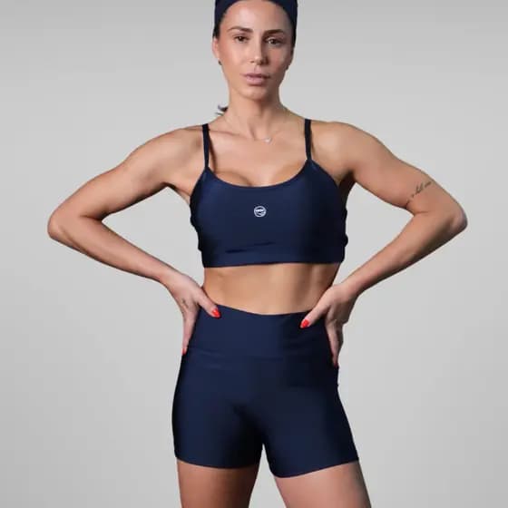 Conjunto Fitness Feminino Top e Shorts Cós Alto Malha Trilobal Sustentação Premium Academia