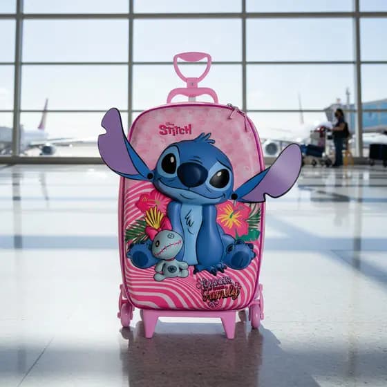 Mochila Lilo E Stitch De Rodinhas Maxtoy 3d Escolar Rosa