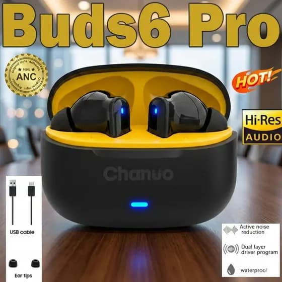 2026 Novo Buds 6 pro TWS Fones de ouvido sem fio Bluetooth com cancelamento de ruído ANC