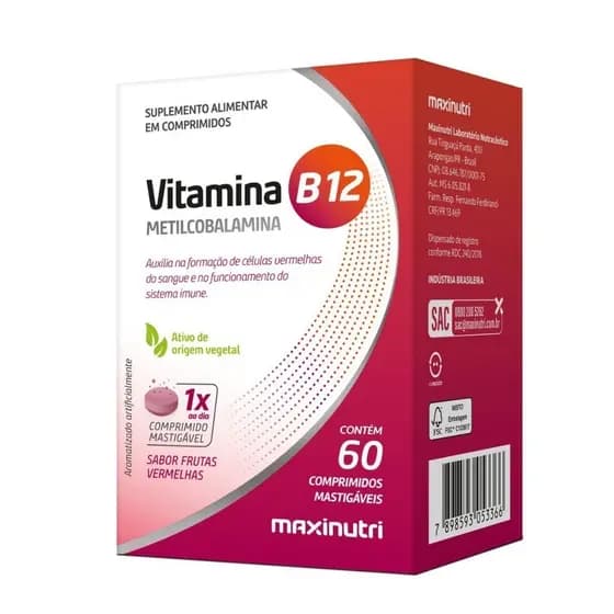 VITAMINA B12 MASTIGAVEIS - 60 caps MAXINUTRI