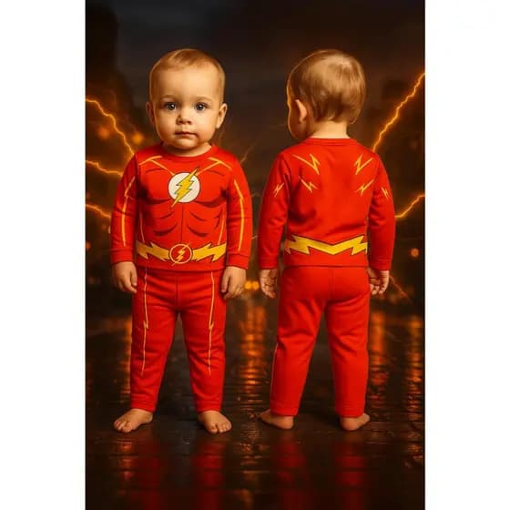 Fantasia Infantil Flash Fantasia Manga Longa 2 pçs Flash Fantasia bebê Super Herói Roupa de Heróis Roupa de Personagem