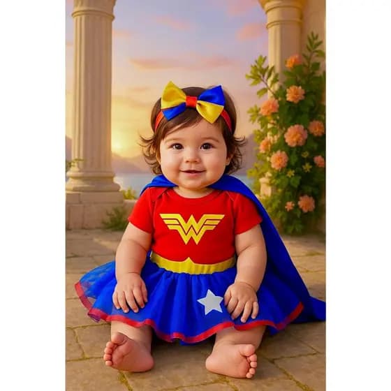Kit Body Mulher Maravilha Bebe Mesversário Body Temático Mulher Maravilha Body Mulher Maravilha Bebe Body Menina Heroina