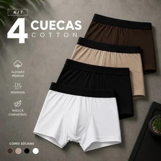 Kit 4 Cueca Boxer Masculina Algodão Premium Surper