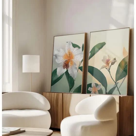 Quadro De Flores Com Moldura Quadro Decorativo Sala Grande Quadro Quarto Casal Lírio Branco Duo