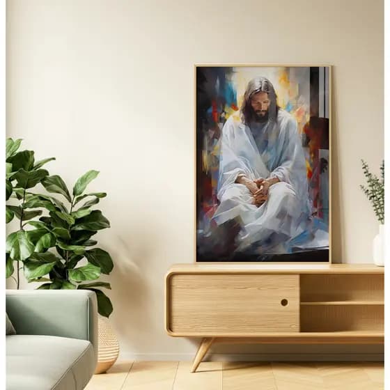 Quadro Jesus Cristo Abstrato Quadro Decorativo Sala Grande Quadro Com Moldura E Vidro Jesus Orando