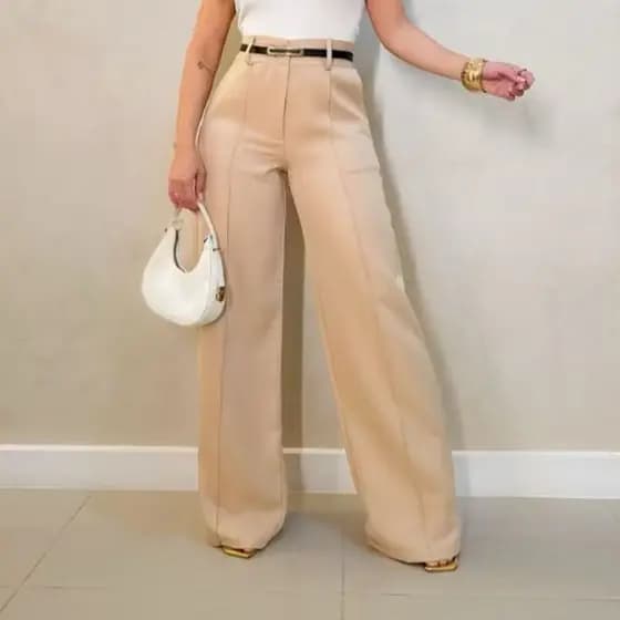 Calça Sosial Pantalona Feminino de Alfaiataria com bolsos Laterais