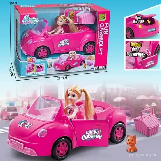 Boneca conversível conjunto de carro esportivo moda rosa carro menina jogar casa caixa de presente brinquedo