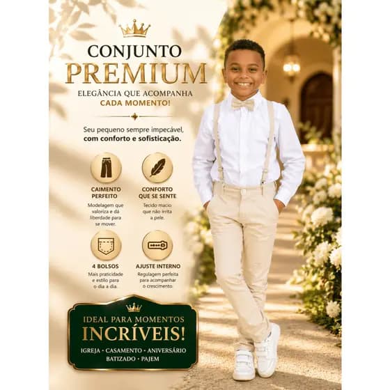 Conjunto Social Infantil Menino Pajem Bege Elegante Casamento Igreja