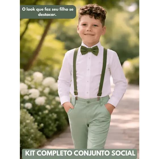 Conjunto Social Masculino Camisa Manga Longa Calça Verde Kit Completo Elegante
