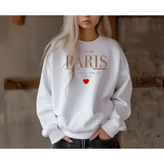 Moletom Casaco Agasalho Gola Careca Flanelado Sem Capuz Estampado Paris Bonjuor