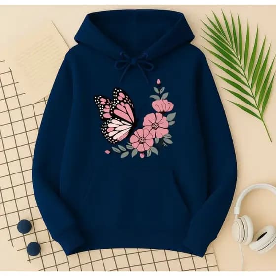 Blusa de Frio Moletom Feminino Borboleta e Flores Primavera Look Quentinho Inverno Versátil Promoção