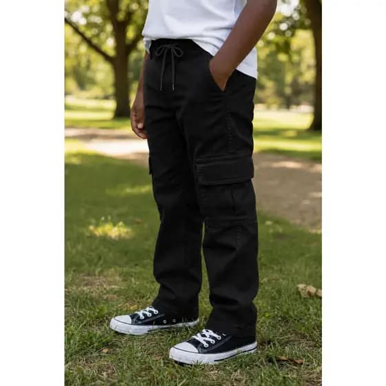 Calça Cargo Infantil Juvenil Menino Sarja 6 Bolsos Elástico 10 ao 16 Moda