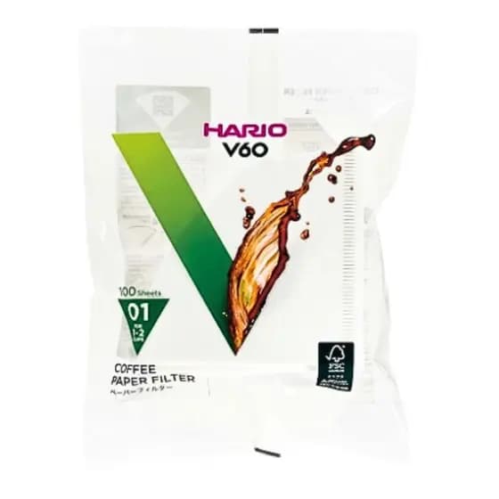 Filtro Branco para Hario V60 01 100 unidades