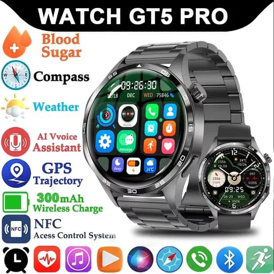 2026 GT5 Pro GPS NFC Relógio Inteligente Masculino HD Tela AMOLED Freqüência Cardíaca