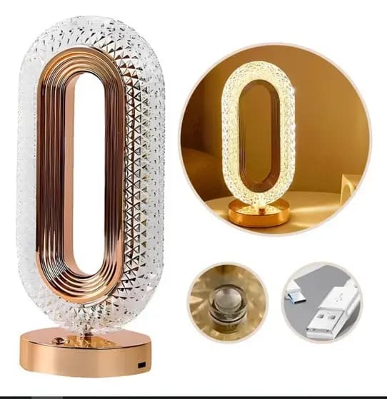 Lúminaria Criativa Retrô Mesa Abajur Cristal Touch Led 3 Cores Recarregável BM-F1051