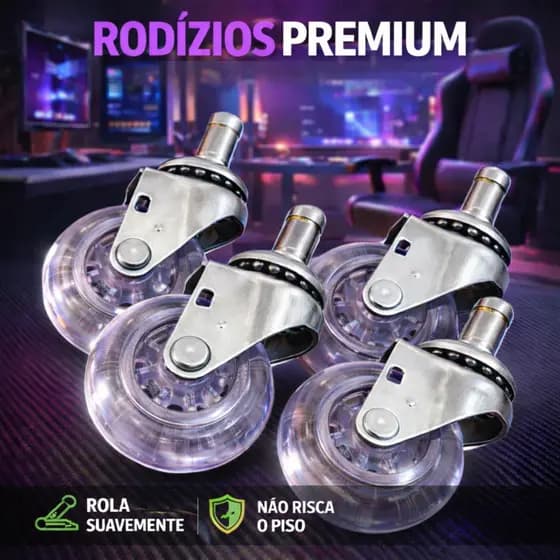 Rodízios Gel Silenciosos Reforçados p/ Cadeiras Gamer Diretor Pino Universal 11mm Não risca o piso