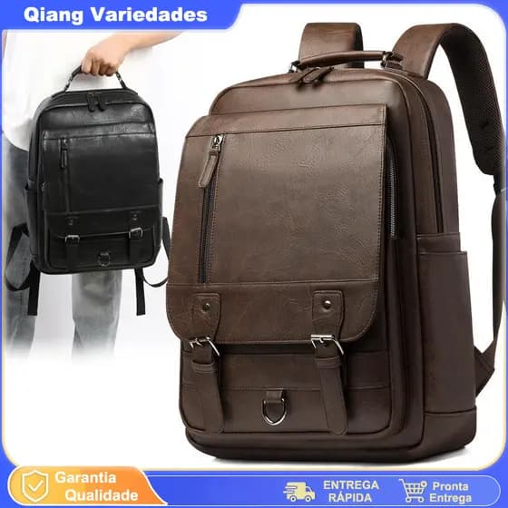 Mochila De Couro Reforçada Executiva Resistente Viagem Para Notebook, Trabalho, Faculdade, Viagem