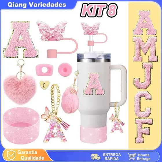 Kit 8Pcs Acessórios Brilhantes 0,9l Letras E Borboletas( não inclui copo)