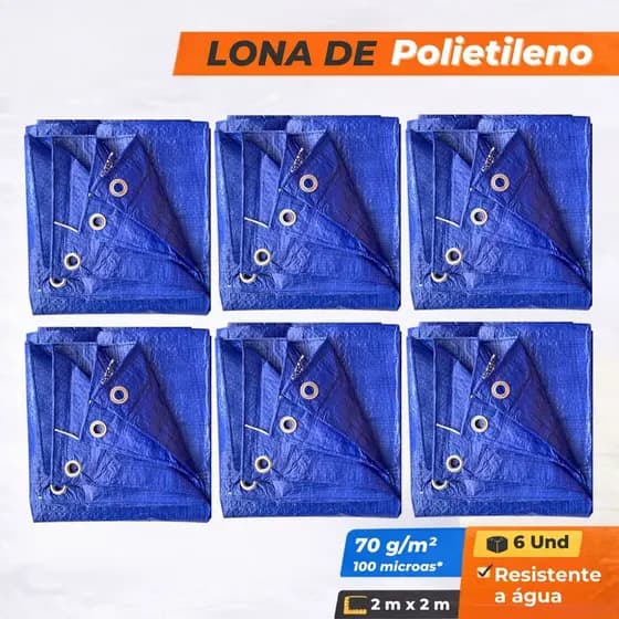 Kit 6 Lonas Azul 2x2m 100 Micras Toldo Camping Cobertura Agro Pesca Impermeável Multiuso Carrinhos Carretas Estoque Ajax