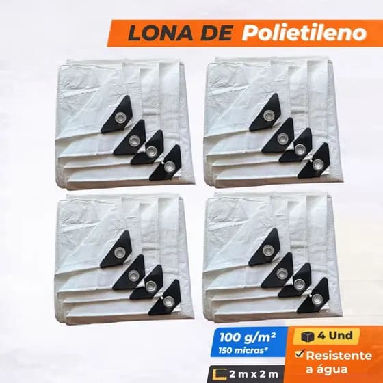 Kit 4 Lonas Branca 2x2m 150 Micras Grossa Reforcada Toldo Camping Cobertura Agro Pesca Impermeavel Festas Ajax