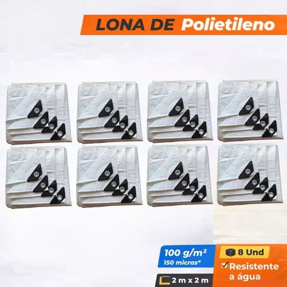 Kit 8 Lonas Branca 2x2m 150 Micras Grossa Reforcada Toldo Camping Cobertura Agro Pesca Impermeavel Festas Ajax