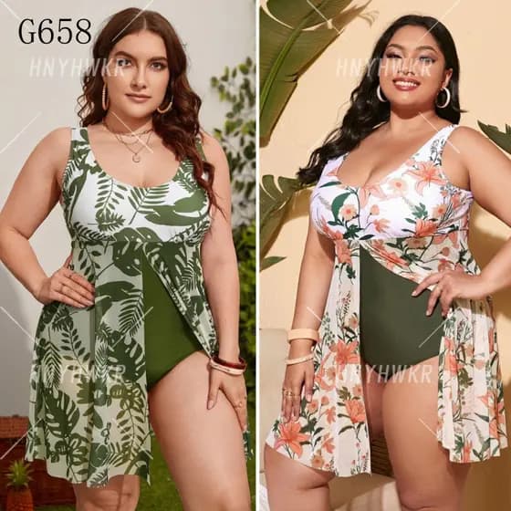 Maiô Feminino Plus Size Extra/Maiô de Uma Peça com Saia e Fenda/Maiô de Uma Peça Tinki A6339